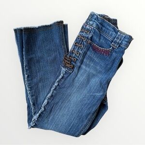 Vintage Y2K Mary-Kate & Ashley Jeans Size 6X Lace-Up Sides Kids 2000s Flare Boho